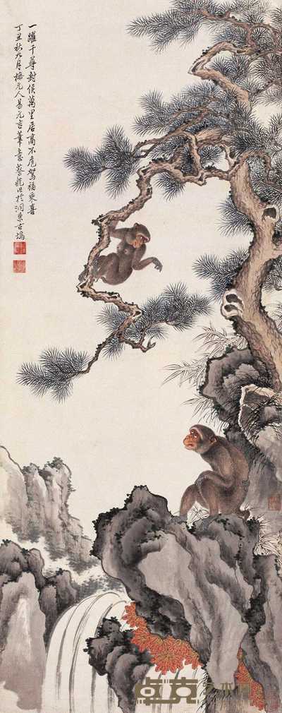 蔡铣 丁丑（1937年）作 封侯图 轴 102×40.5cm